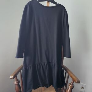 Nommo Women's Comfy Black Cotton Flounce-hem Dress. Sz M